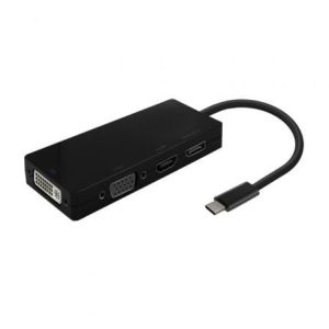 Conversor USB Tipo-C Aisens A109-0679/ HDMI Hembra – VGA Hembra – DVI Hembra – DisplayPort Hembra/ 15cm/ Negro