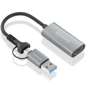 Conversor HDMI Aisens A109-0913/ USB + USB Tipo-C 3.1 Macho – HDMI Macho/ 15cm/ Gris