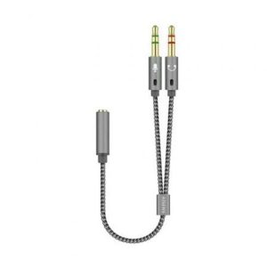 Cable Estéreo Aisens A128-0417/ Jack 3.5 Hembra – 2x Jack 3.5 Macho/ 25cm/ Gris