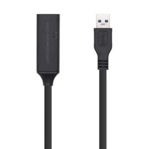 Cable Alargador USB 3.0 con Amplificador Aisens A105-0407/ USB Macho – USB Hembra/ Hasta 9W/ 625Mbps/ 5m/ Negro