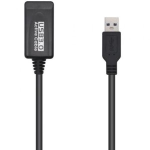 Cable Alargador USB 3.0 con Amplificador Aisens A105-0525/ USB Macho – USB Hembra/ Hasta 9W/ 625Mbps/ 5m/ Negro
