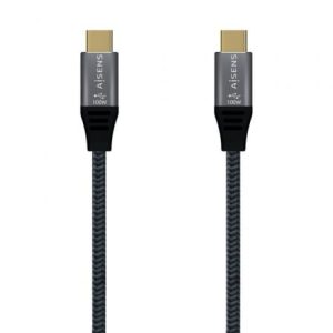 Cable USB 2.0 Tipo-C Aisens A107-0629 5A 100W/ USB Tipo-C Macho – USB Tipo-C Macho/ Hasta 100W/ 480Mbps/ 2m/ Gris