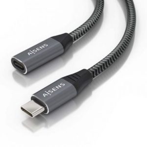 Cable Alargador USB 3.2 Aisens A107-0761/ USB Tipo-C Macho – USB Tipo-C Hembra/ Hasta 100W/ 20Gbps/ 1.5m/ Gris