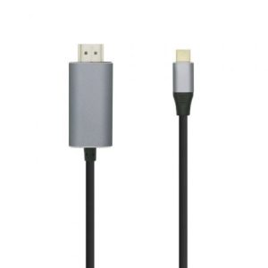 Cable Conversor Aisens A109-0393/ USB Tipo-C Macho – HDMI Macho/ Hasta 27W/ 1250Mbps/ 1.8m/ Negro