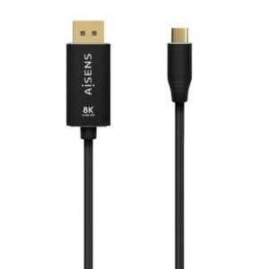 Cable Conversor DisplayPort 8K 60HZ Aisens A109-0687/ USB Tipo-C Macho – Displayport Macho/ Hasta 27W/ 1250Mbps/ 1.8m/ Negro