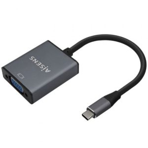 Conversor Aisens A109-0691/ USB Tipo-C Macho – VGA Hembra/ Hasta 27W/ 1250Mbps/ 15cm/ Gris