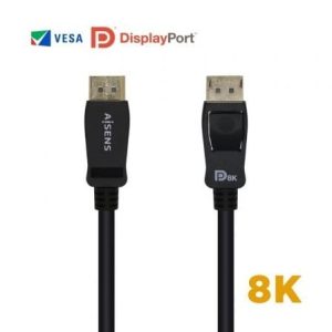 Cable DisplayPort 1.4 8K Aisens A149-0432/ DisplayPort Macho – DisplayPort Macho/ 2m/ Certificado/ Negro