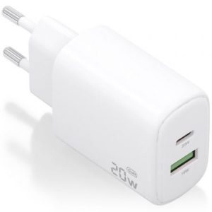 Cargador de Pared GaN Aisens A110-0909/ 1xUSB Tipo-C/ 1xUSB/ 20W/ Blanco