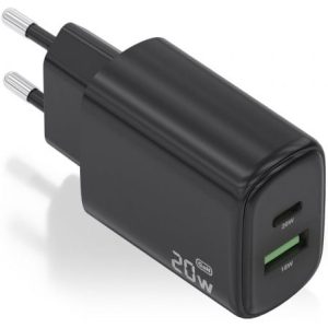 Cargador de Pared GaN Aisens A110-0910/ 1xUSB Tipo-C/ 1xUSB/ 20W/ Negro