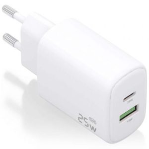 Cargador de Pared GaN Aisens A110-0911/ 1xUSB Tipo-C/ 1xUSB/ 25W/ Blanco