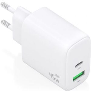 Cargador de Pared GaN Aisens A110-0971/ 1xUSB Tipo-C/ 1xUSB/ 45W/ Blanco