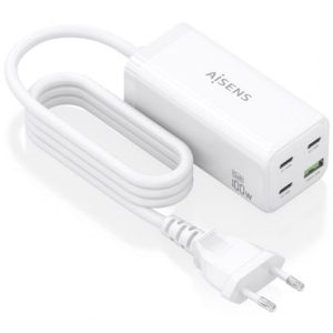 Cargador Sobremesa GaN Aisens ASCH-100W4P053-W/ 3xUSB Tipo-C/ 1xUSB/ 100W