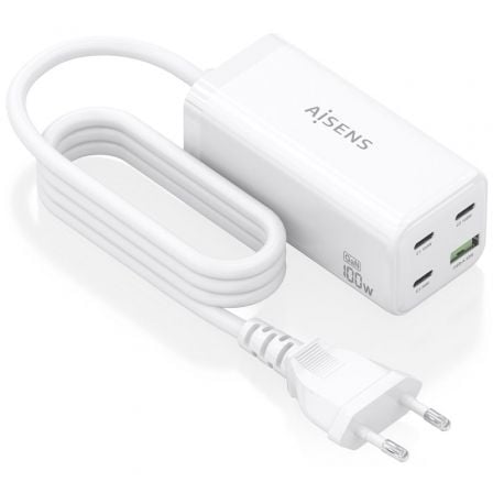 Cargador Sobremesa GaN Aisens ASCH-100W4P053-W/ 3xUSB Tipo-C/ 1xUSB/ 100W - Imagen 2