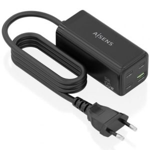 Cargador Sobremesa GaN Aisens ASCH-100W4P054-BK/ 3xUSB Tipo-C/ 1xUSB/ 100W