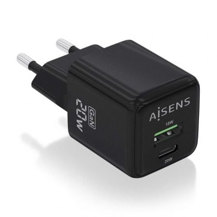 Cargador de Pared GaN Aisens ASCH-20W2P011-BK/ 1xUSB Tipo-C/ 1xUSB/ 20W - Imagen 2