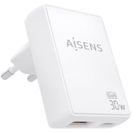 Cargador de Pared GaN Aisens ASCH-30W2P074-W/ 1xUSB Tipo-C/ 1xUSB/ 30W/ Blanco - Imagen 4