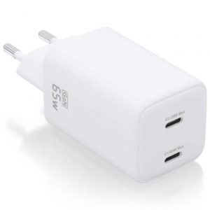 Cargador de Pared GaN Aisens ASCH-65W2P039-W/ 2xUSB Tipo-C/ 65W