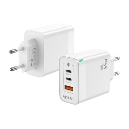 Cargador de Pared GaN Aisens ASCH-65W3P007-W/ 2xUSB Tipo-C/ 1x USB/ 65W - Imagen 3