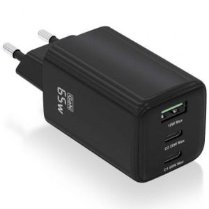 Cargador de Pared GaN Aisens ASCH-65W3P042-BK/ 2xUSB Tipo-C/ 1xUSB/ 65W