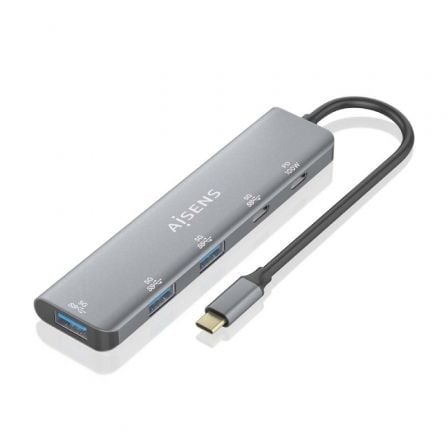 Hub USB Tipo-C Aisens A109-0857/ 3xUSB/ 1xUSB Tipo-C/ 1xUSB Tipo-C PD/ Gris - Imagen 2
