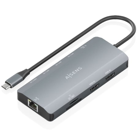 Docking USB Tipo-C Aisens ASUC-10P052-GR/ 2xHDMI 4K/ 1xRJ45/ 3xUSB/ 1xUSB Tipo-C/ 1xUSB Tipo-C PD/ 1xLector de Tarjetas/ Gris - Imagen 2