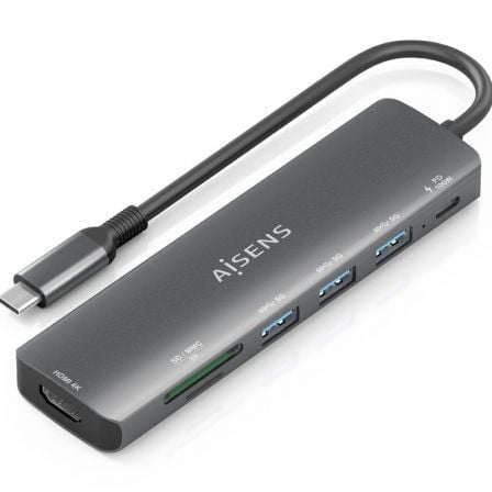 Docking USB Tipo-C Aisens ASUC-7P025-GR/ 1xHDMI 4K/ 3xUSB/ 1xUSB Tipo-C PD/ 1xLector Tarjetas/ Gris - Imagen 3