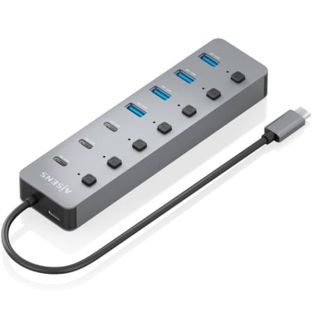 Hub USB Tipo-C 3.2 Aisens ASUC-8P044-GR/ 4xUSB/ 3xUSB Tipo-C/ 1xUSB Tipo-C PD/ Gris - Imagen 3