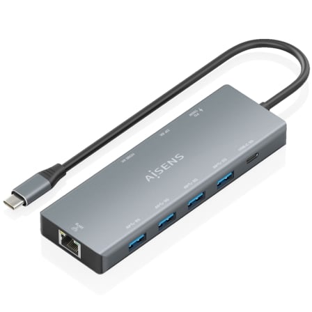 Docking USB Tipo-C Aisens ASUC-9P051-GR/ 1xDisplayPort/ 1xHDMI 4K/ 4xUSB/ 1xUSB Tipo-C/ 1xRJ45/ 1xUSB Tipo-C PD/ Gris - Imagen 2