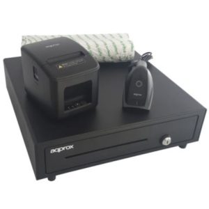 Pack Approx appPOSPACK4180LAN-2D Cajón Portamonedas/ Impresora Térmica/ Lector de Códigos y Rollos Térmicos
