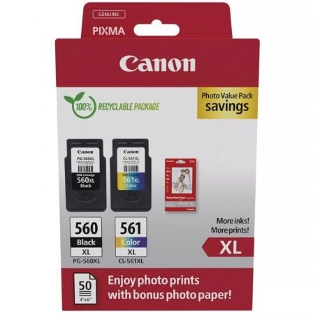 Cartucho de Tinta Original Canon PG-560XL + CL-561XL Multipack Alta Capacidad/ Negro/ Tricolor + Papel Fotográfico - Imagen 5