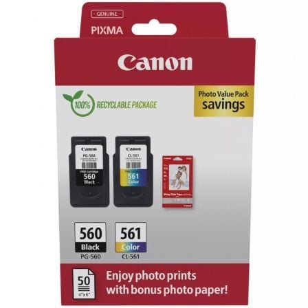 Cartucho de Tinta Original Canon PG-560 + CL-561 Multipack/ Negro/ Tricolor + Papel Fotográfico - Imagen 5