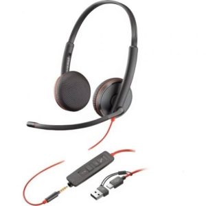 Auriculares Poly Blackwire 3225 + 3.5 mm + Adaptador USB-C/A/ con Micrófono/ Jack 3.5 – USB Tipo-C/ Bulk/ Negros