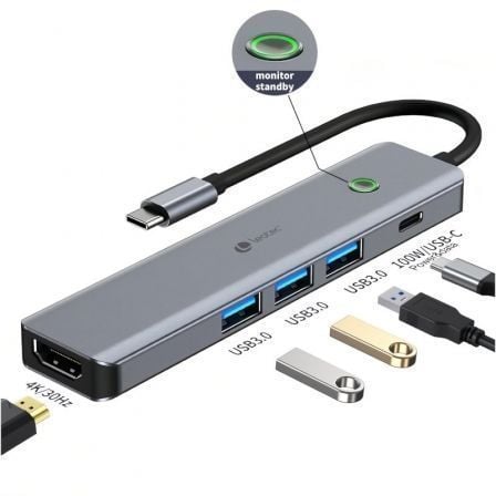 Docking USB Tipo-C Leotec LEDS05/ 3xUSB/ 1xUSB Tipo-C PD/ 1xHDMI 4K/ Gris - Imagen 5