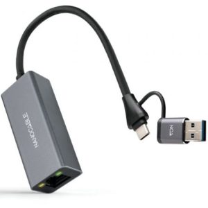 Adaptador USB Macho + USB Tipo-C Macho – RJ45 Nanocable 10.03.0411/ 1000Mbps