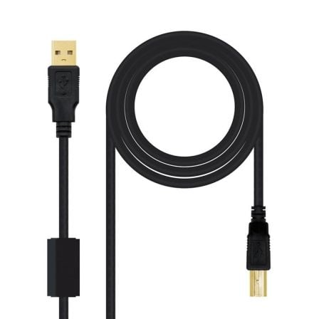 Cable USB 2.0 Impresora Nanocable 10.01.1202/ USB Tipo-B Macho - USB Macho / 2m/ Negro - Imagen 3