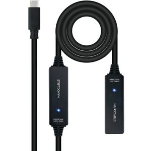 Cable Alargador USB Tipo-C 3.2 con Amplificador Nanocable 10.01.1312/ USB Tipo-C Macho – USB Tipo-C Hembra/ 10m/ Negro