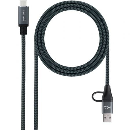 Cable USB 3.2 Tipo-C Nanocable 10.01.4111-COMB/ USB Tipo-C Macho + USB Macho - USB Tipo-C Macho/ Hasta 100W/ 20Gbps/ 1m/ Gris y Negro - Imagen 4