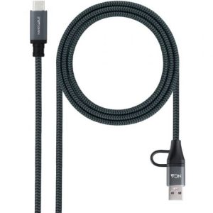 Cable USB 3.2 Tipo-C Nanocable 10.01.4111-COMB/ USB Tipo-C Macho + USB Macho – USB Tipo-C Macho/ Hasta 100W/ 20Gbps/ 1m/ Gris y Negro