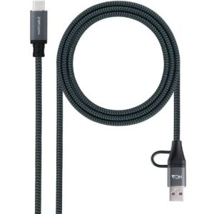 Cable USB 3.2 Tipo-C Nanocable 10.01.4112-COMB/ USB Tipo-C Macho + USB Macho – USB Tipo-C Macho/ Hasta 100W/ 20Gbps/ 2m/ Gris y Negro