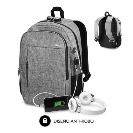 Mochila Subblim Urban Lock para Portátiles hasta 16"/ Puerto USB/ Antirrobo/ Gris - Imagen 3
