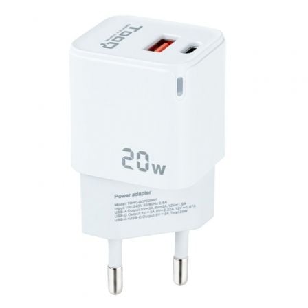 Cargador de Pared TooQ TQWC-QCPD20WT/ 1xUSB-Tipo C/ 1x USB/ 20W/ Blanco - Imagen 3