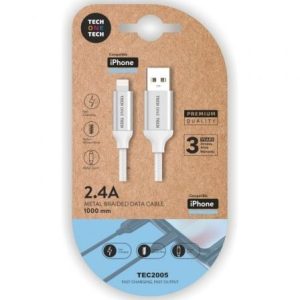 Cable USB 2.0 Tech One Tech TEC2005/ USB Macho – Lightning Macho/ 1m/ Blanco