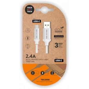 Cable USB 2.0 Tech One Tech TEC2006/ USB Tipo-C Macho – USB Macho/ 480Mbps/ 1m/ Blanco
