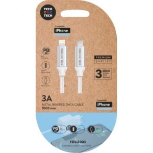 Cable USB Tipo-C Lightning Tech One Tech TEC2203/ Lightning Macho – USB Tipo-C Macho/ Hasta 20W/ 480Mbps/ 1m/ Blanco