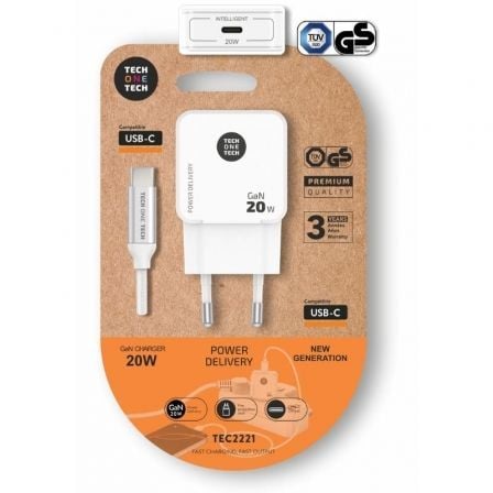 Cargador de Pared Tech One Tech TEC2221/ 1xUSB Tipo-C + Cable USB Tipo-C/ 20W/ Blanco - Imagen 5