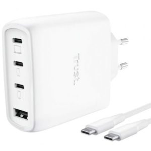Cargador de Pared GaN Trust Maxo 65W 26068/ 3xUSB Tipo-C/ 1xUSB/ Incluye Cable USB Tipo-C/ 65W