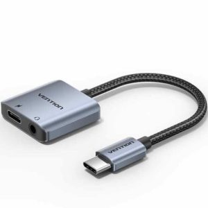 Adaptador Audio Vention BIGHA/ USB Tipo-C Macho – Jack 3.5 Hembra/ USB Tipo-C PD Hembra/ Gris