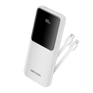 Powerbank 10000mAh Vention FHOW0/ 22.5W/ Blanca/ Incluye Cable USB Tipo-C y Lightning