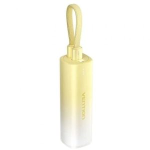 Powerbank 5000mAh Vention FHWY0/ 20W/ Amarilla/ Incluye Cable USB Tipo-C y Lightning