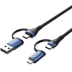 Cable USB 2.0 Tipo-C Vention CTLLF/ USB Tipo-C Macho – USB Macho/ MicroUSB Macho – USB Tipo-C Macho/ Hasta 100W/ 480Mbps/ 1m/ Negro y Azul
